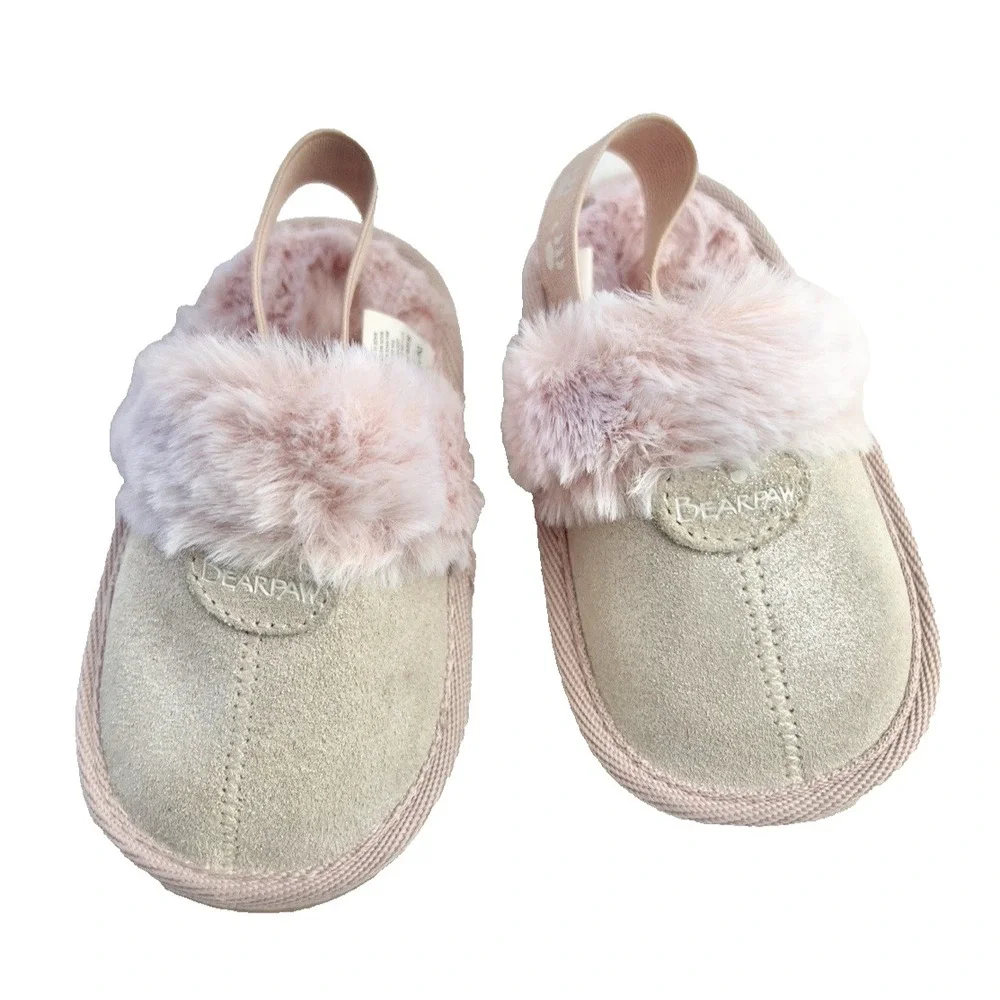 BEARPAW Pink Suede Slippers Size 2 Girl 6-12‎ Month Baby Clothing